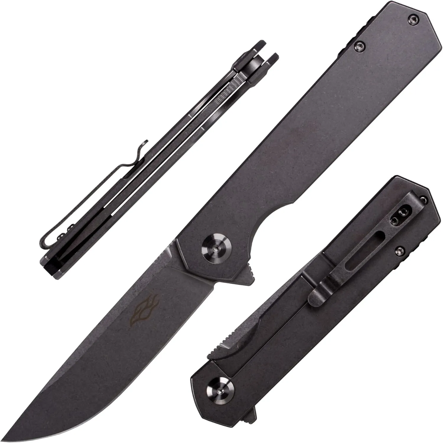 Firebird Ganzo FH13-SS Pocket Folding Knife 60HRC D2 Steel Blade All Steel Handle with Clip Tactical Outdoor Camping Folder EDC Pocket Knife (Titan Dark grey)