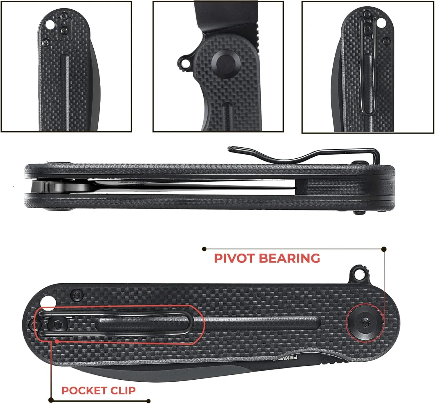 Firebird Ganzo FH922PT-BK EDC Folding Pocket Knife Razor Sharp D2 Stainless Steel Black Blade G10 Handle with Clip Outdoor Foldable Pocket Knife Hunting Fishing Hiking Gear Best Gift for Men (Black)