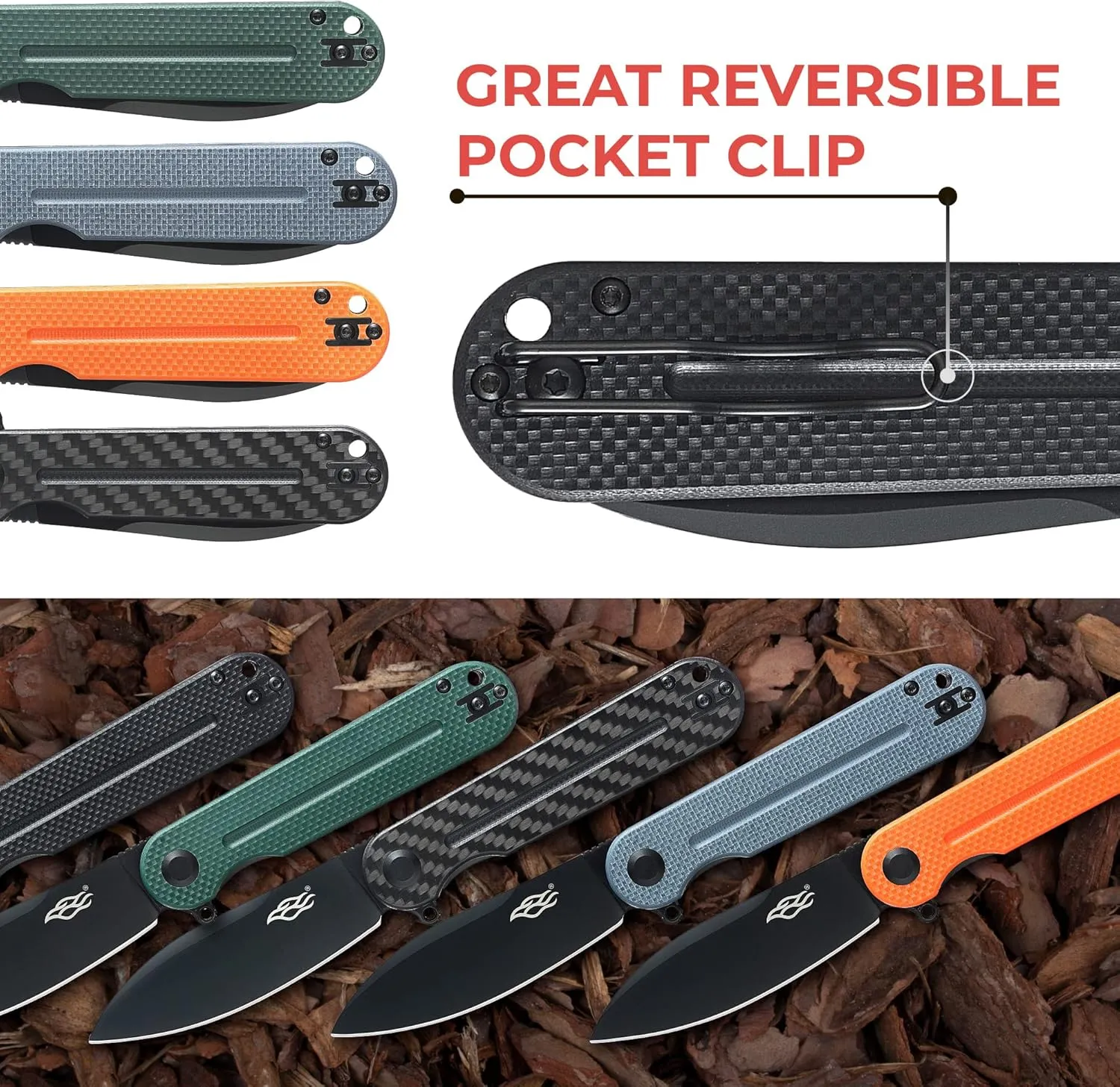 Firebird Ganzo FH922PT-BK EDC Folding Pocket Knife Razor Sharp D2 Stainless Steel Black Blade G10 Handle with Clip Outdoor Foldable Pocket Knife Hunting Fishing Hiking Gear Best Gift for Men (Black)