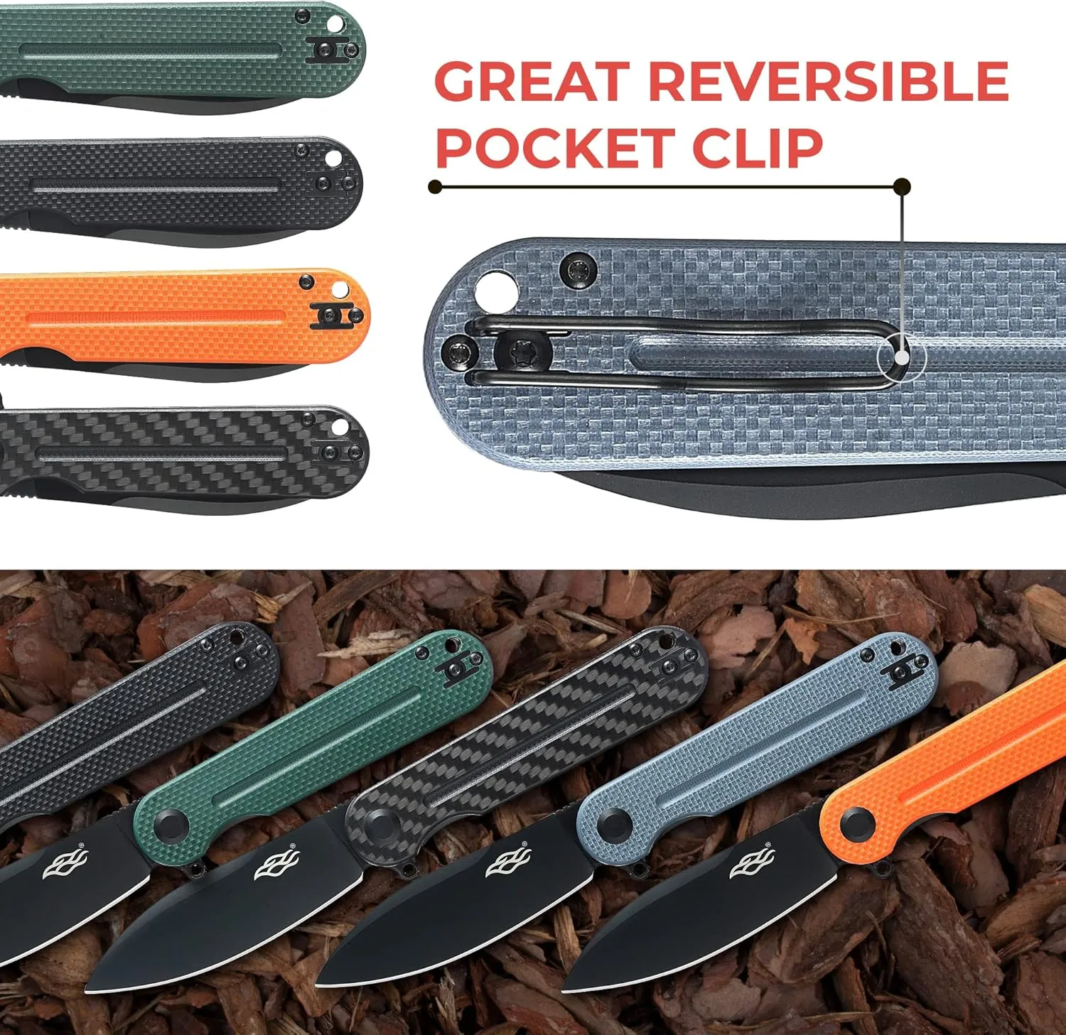 Firebird Ganzo FH922PT-GY EDC Folding Pocket Knife Razor Sharp D2 Stainless Steel Black Blade G10 Handle with Clip Outdoor Foldable Pocket Knife Hunting Fishing Hiking Gear Best Gift for Men (Gray)