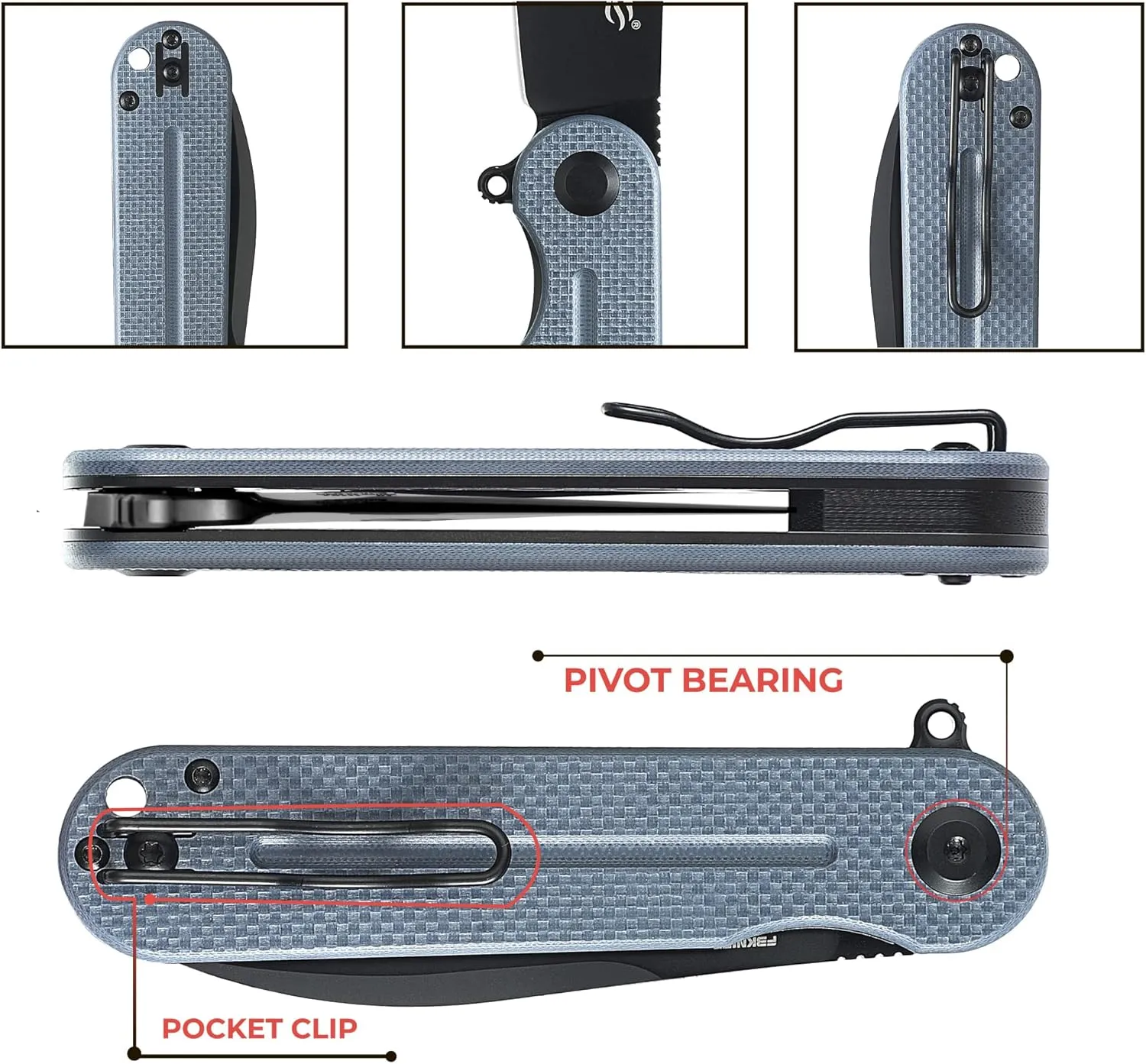 Firebird Ganzo FH922PT-GY EDC Folding Pocket Knife Razor Sharp D2 Stainless Steel Black Blade G10 Handle with Clip Outdoor Foldable Pocket Knife Hunting Fishing Hiking Gear Best Gift for Men (Gray)