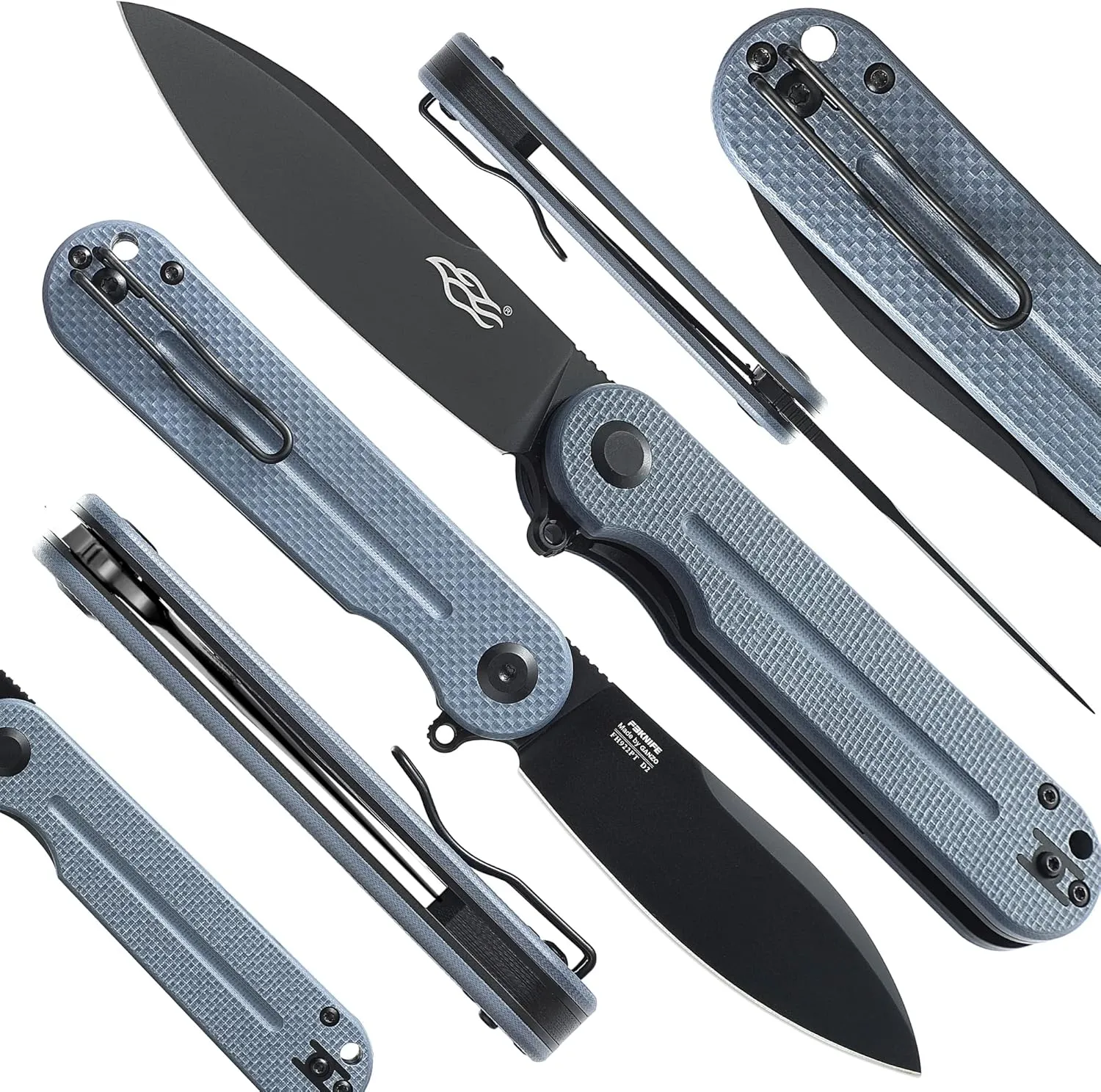 Firebird Ganzo FH922PT-GY EDC Folding Pocket Knife Razor Sharp D2 Stainless Steel Black Blade G10 Handle with Clip Outdoor Foldable Pocket Knife Hunting Fishing Hiking Gear Best Gift for Men (Gray)