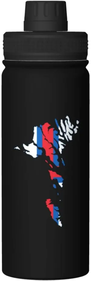 Flag Map of the Faroe Islands Water Bottle 18OZ Stainless Steel Insulated Water Bottles With Spout Lid Sports Keep Cold and Hot Water Bottle For Biking Hiking