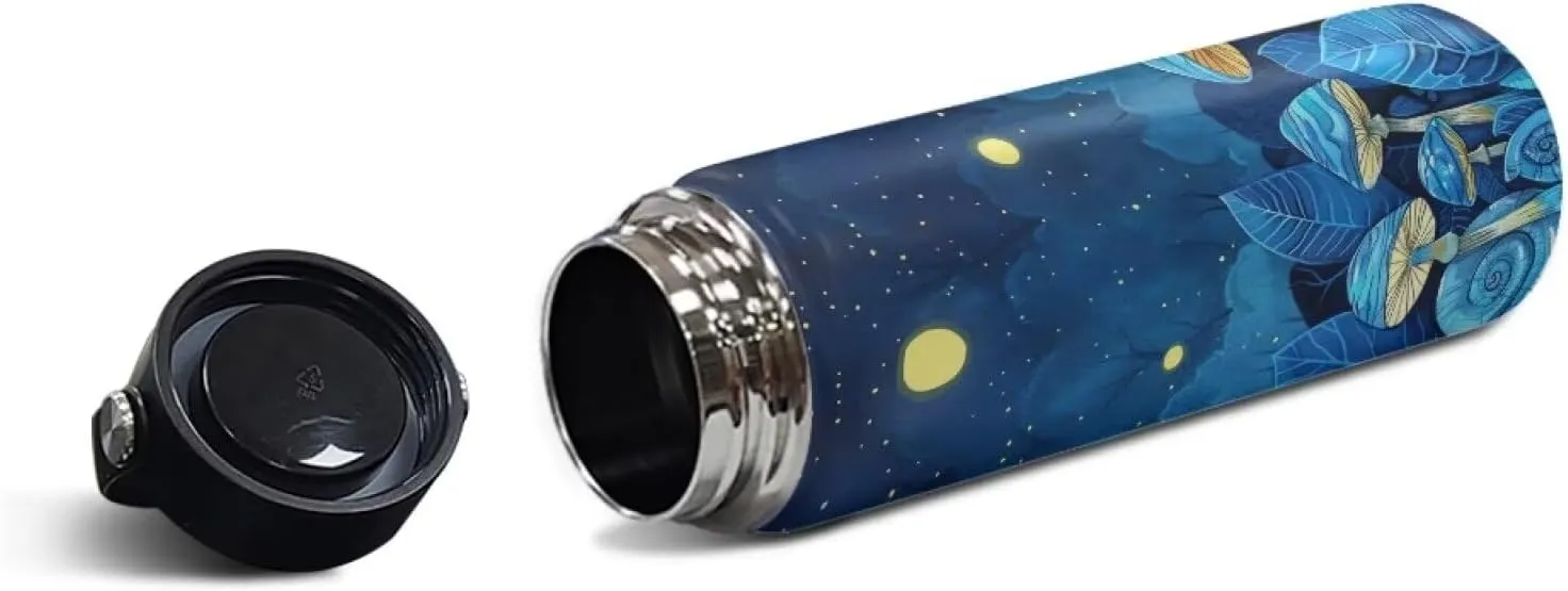 Flashideas Blue Mushroom Insulated water bottles 24 hr cold & 12 hr hot condensation Pro Grade Stainless Steel Leak Proof Double Walled Thermo Mug
