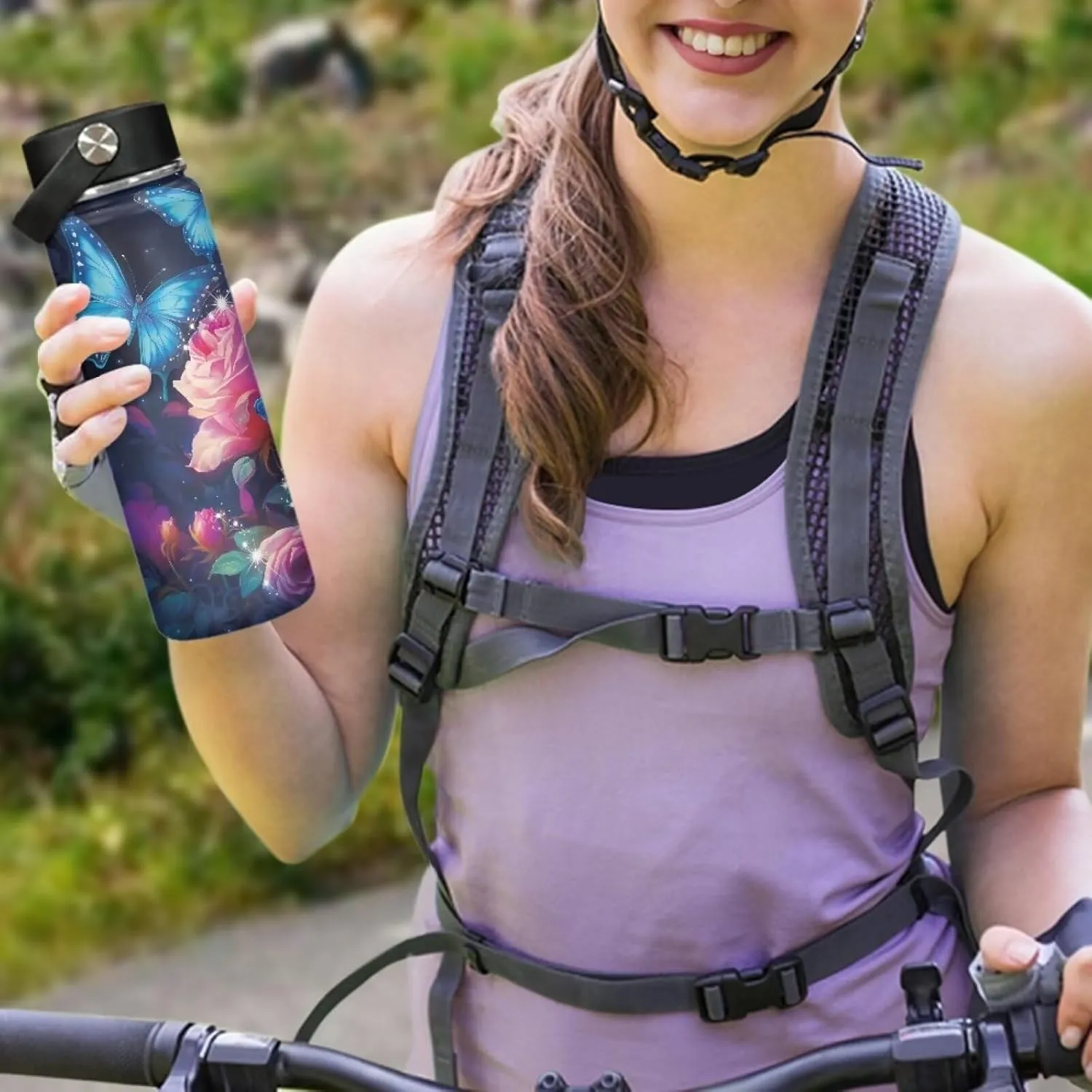 Flashideas Butterfly Rose 18oz Water Bottle Vacuum Insulated Stainless Steel Water Flask Leak Proof Double Walled Travel Drink Mug Metal Canteen Hot Cold Water Bottles