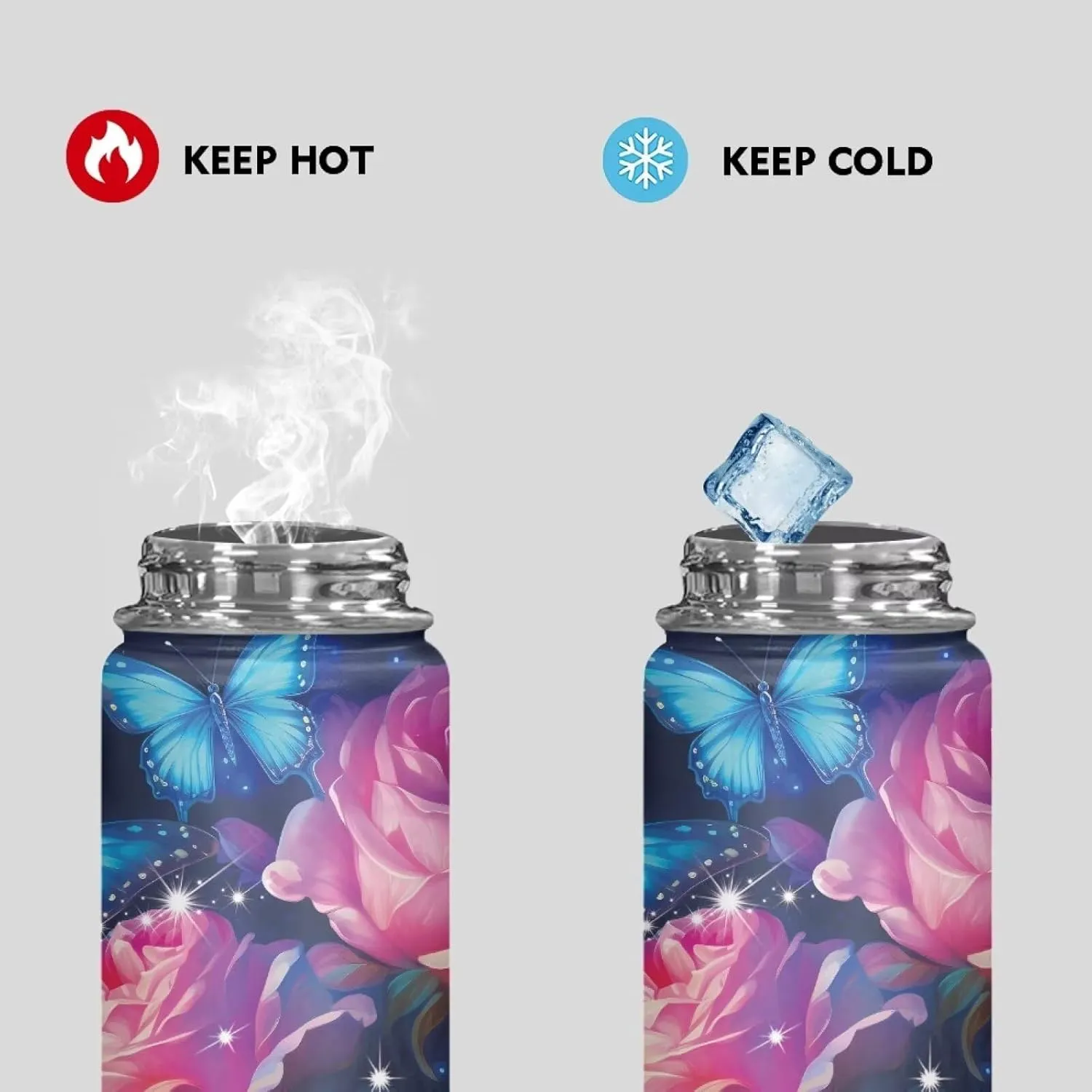 Flashideas Butterfly Rose 18oz Water Bottle Vacuum Insulated Stainless Steel Water Flask Leak Proof Double Walled Travel Drink Mug Metal Canteen Hot Cold Water Bottles