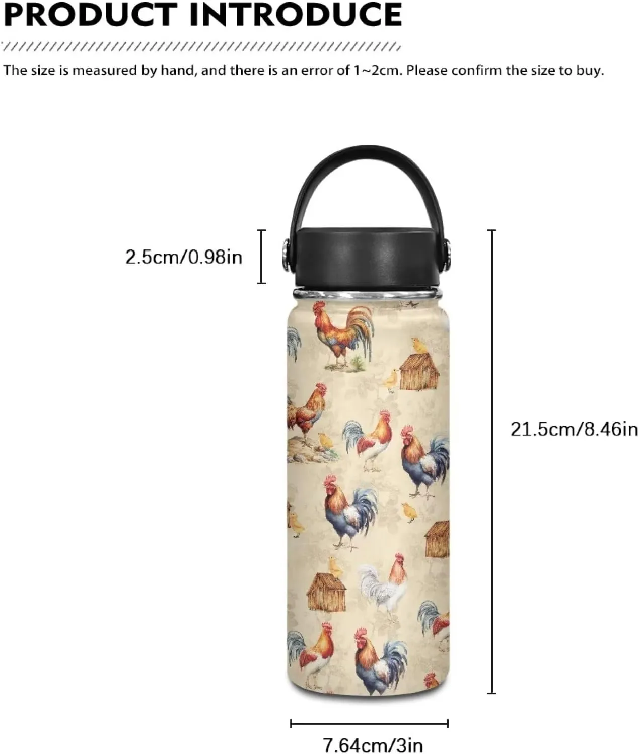 Flashideas Cartoon Chicken Water Bottles Stainless Steel Wide Mouth Vacuum Insulated Thermos Leakproof Canteen Keep Cold 24 Hour Hot 12 Hour