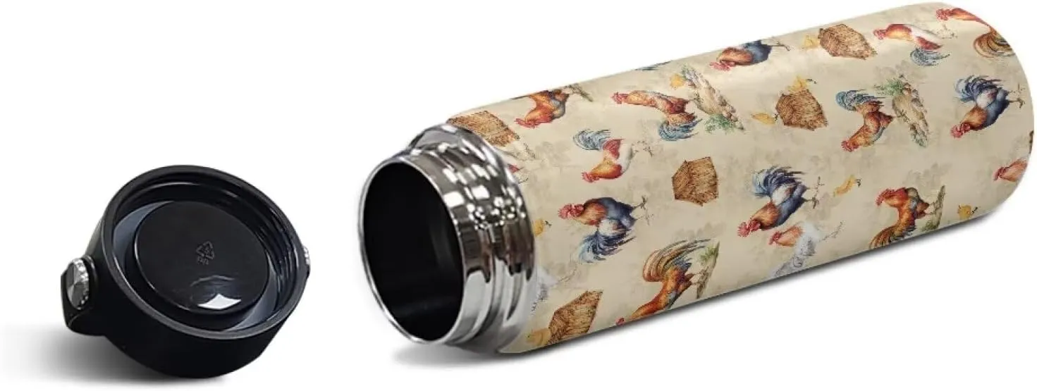 Flashideas Cartoon Chicken Water Bottles Stainless Steel Wide Mouth Vacuum Insulated Thermos Leakproof Canteen Keep Cold 24 Hour Hot 12 Hour
