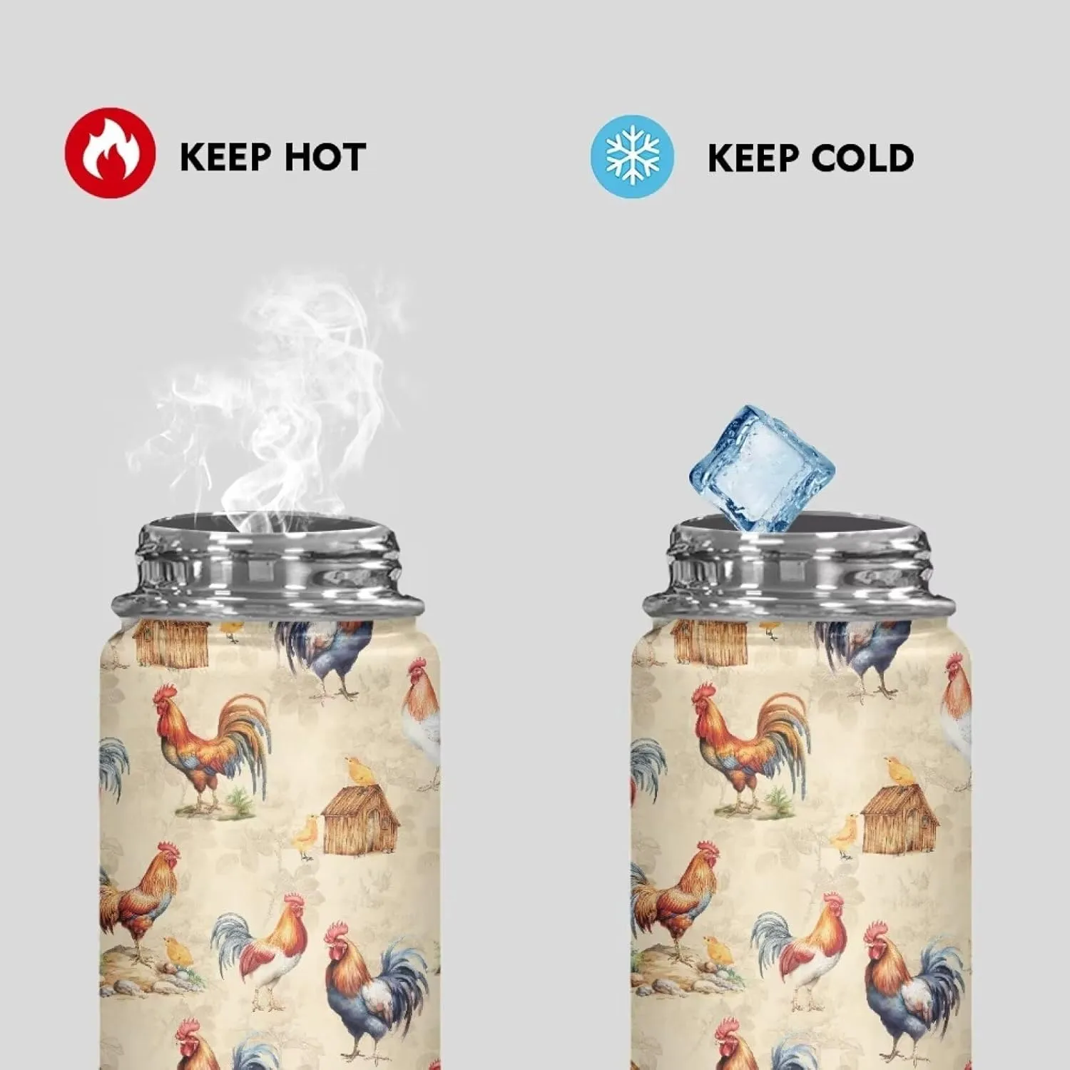 Flashideas Cartoon Chicken Water Bottles Stainless Steel Wide Mouth Vacuum Insulated Thermos Leakproof Canteen Keep Cold 24 Hour Hot 12 Hour