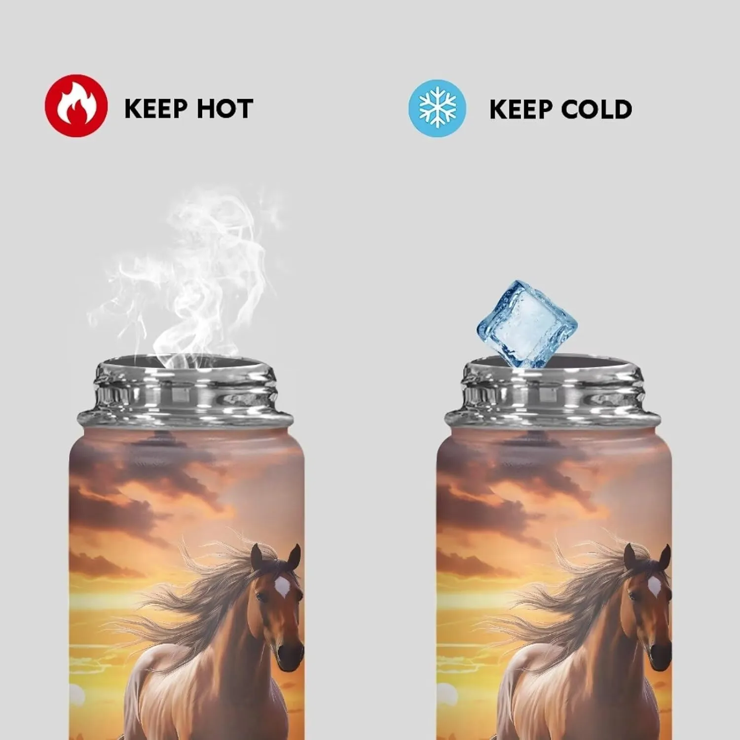 Flashideas Sunflower Horse Insulated Water Bottle and Lightweight Vacuum Insulated Flask Safe Stainless Steel Water bottle Keep Cold 24 Hour Hot 12 Hour 20oz