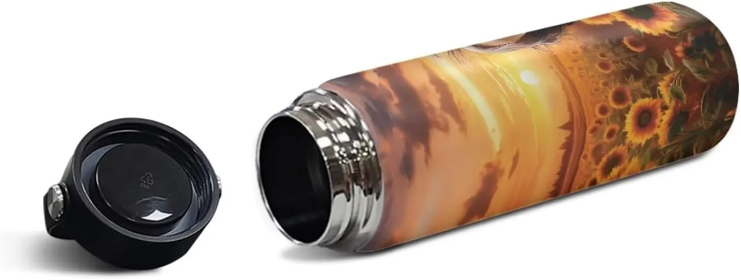 Flashideas Sunflower Horse Insulated Water Bottle and Lightweight Vacuum Insulated Flask Safe Stainless Steel Water bottle Keep Cold 24 Hour Hot 12 Hour 20oz