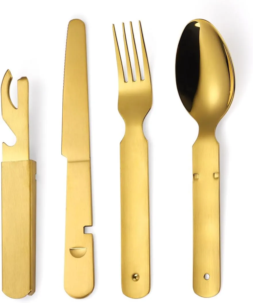 Flatware Silverware Set, 4/16/24/32/40/48 Pieces Stainless Steel Outdoor Tableware Set Travel Portable Foldable Combination Table Knife, Fork And Spoon Multi-function Bottle Opener, Tableware