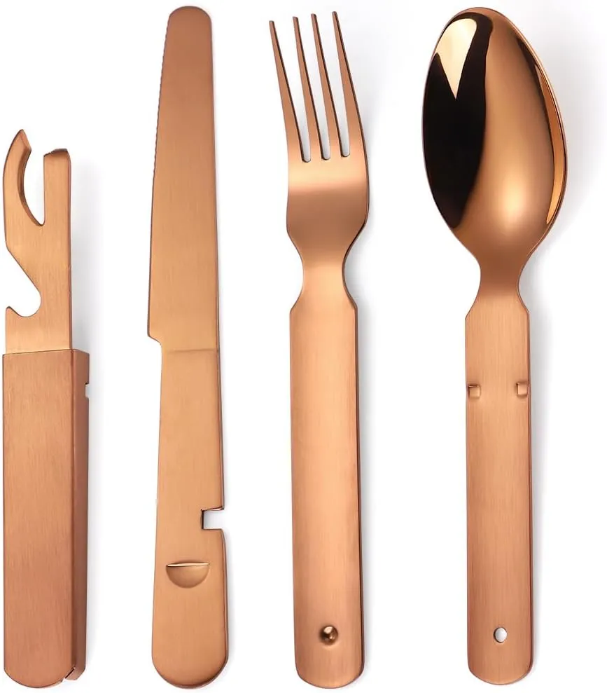 Flatware Silverware Set, 4/16/24/32/40/48 Pieces Stainless Steel Outdoor Tableware Set Travel Portable Foldable Combination Table Knife, Fork And Spoon Multi-function Bottle Opener, Tableware