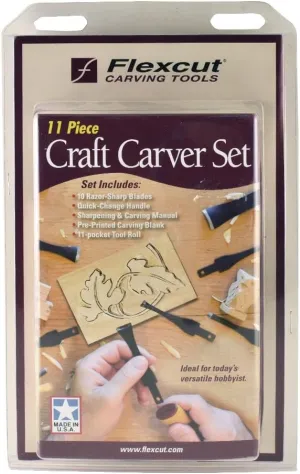 Flexcut Wood Carving Tools Set, 11 Piece SK107 | 10 High Carbon Steel Blades and Interchangeable ABS Handle Included