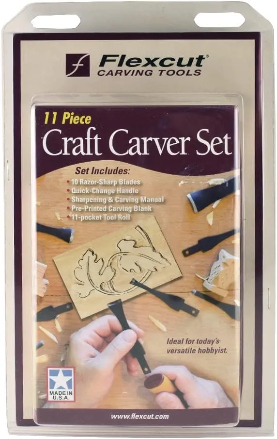 Flexcut Wood Carving Tools Set, 11 Piece SK107 | 10 High Carbon Steel Blades and Interchangeable ABS Handle Included