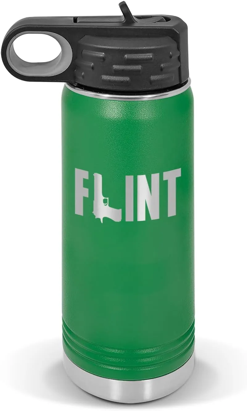 Flint Water Bottle 20 oz - Laser Engraved w/Flip Top Removable Straw - Polar Camel - Stainless - Vacuum Insulated - Drinkware - Michigan mi Dangerous