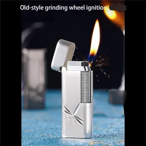 Flip Top Metal Soft Flame Butane Lighters, Windproof Old Fashioned Side Grinding Wheel, Adjustable Flame, Refillable Gas Portable Lighter (Fuel Not Included)(Gold*d)