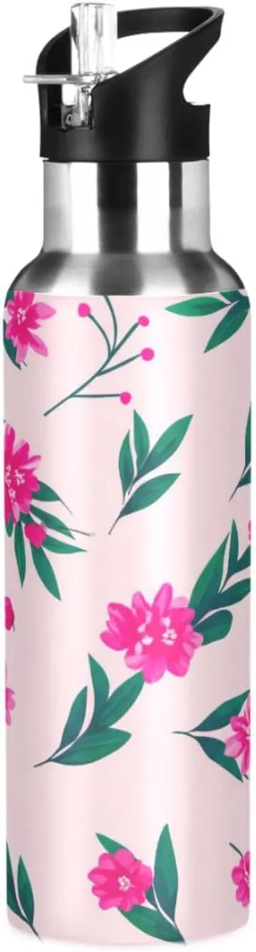 Flowering Branch Sports Water Bottle with Straw, 22oz BPA Free Stainless Steel Vacuum Insulated Bottle for Gym Fitness Outdoor