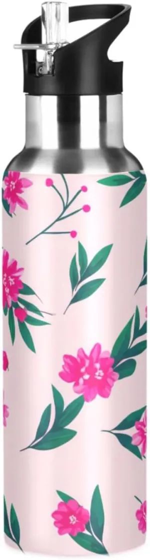 Flowering Branch Sports Water Bottle with Straw, 22oz BPA Free Stainless Steel Vacuum Insulated Bottle for Gym Fitness Outdoor