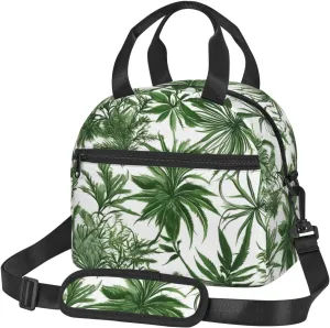 Flowering Herbs and Herbaceous Plants Print Lunch Bag Tote Reusable Lunch Box Container with Shoulder Strap Work Picnic Adult