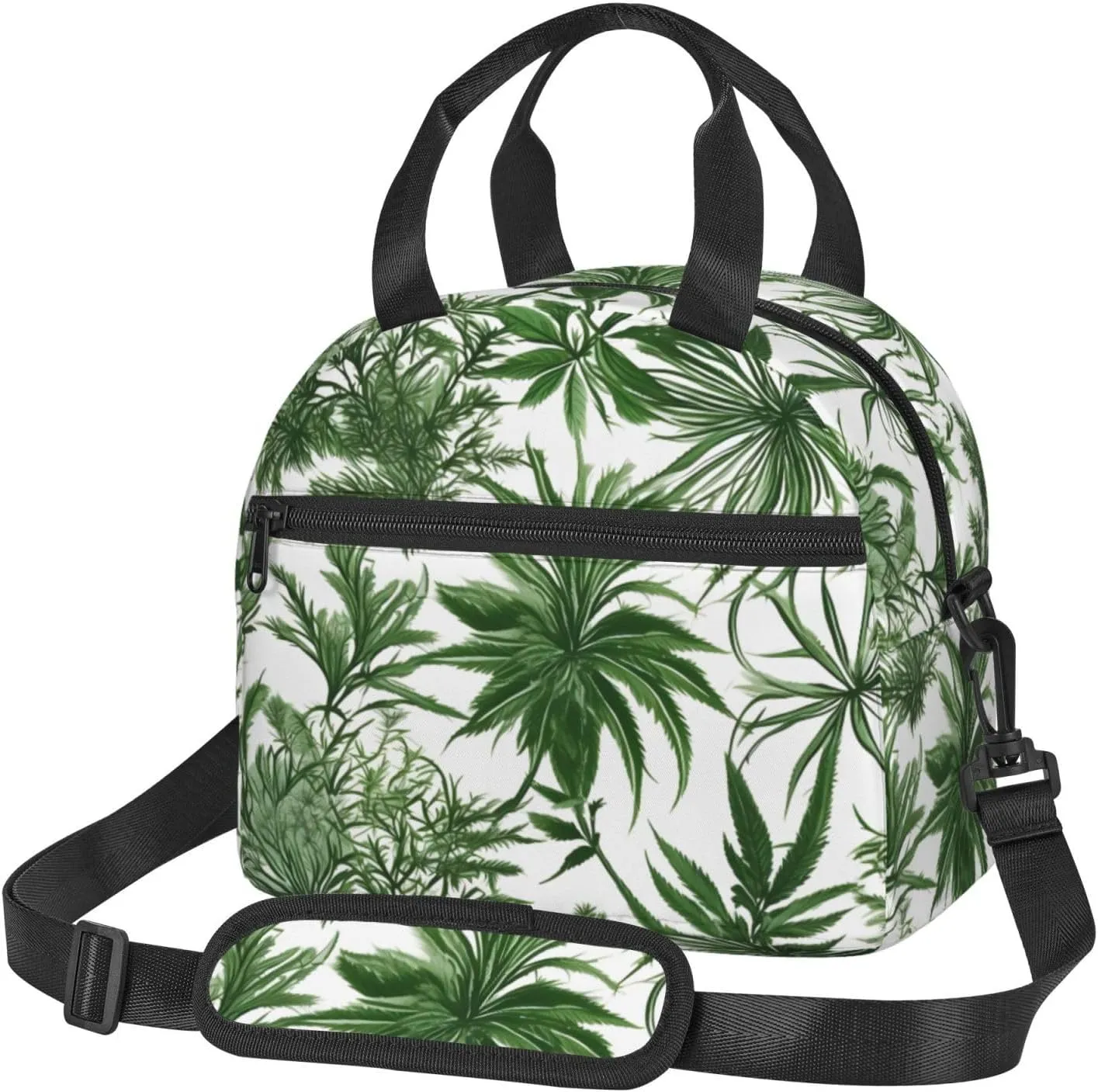 Flowering Herbs and Herbaceous Plants Print Lunch Bag Tote Reusable Lunch Box Container with Shoulder Strap Work Picnic Adult