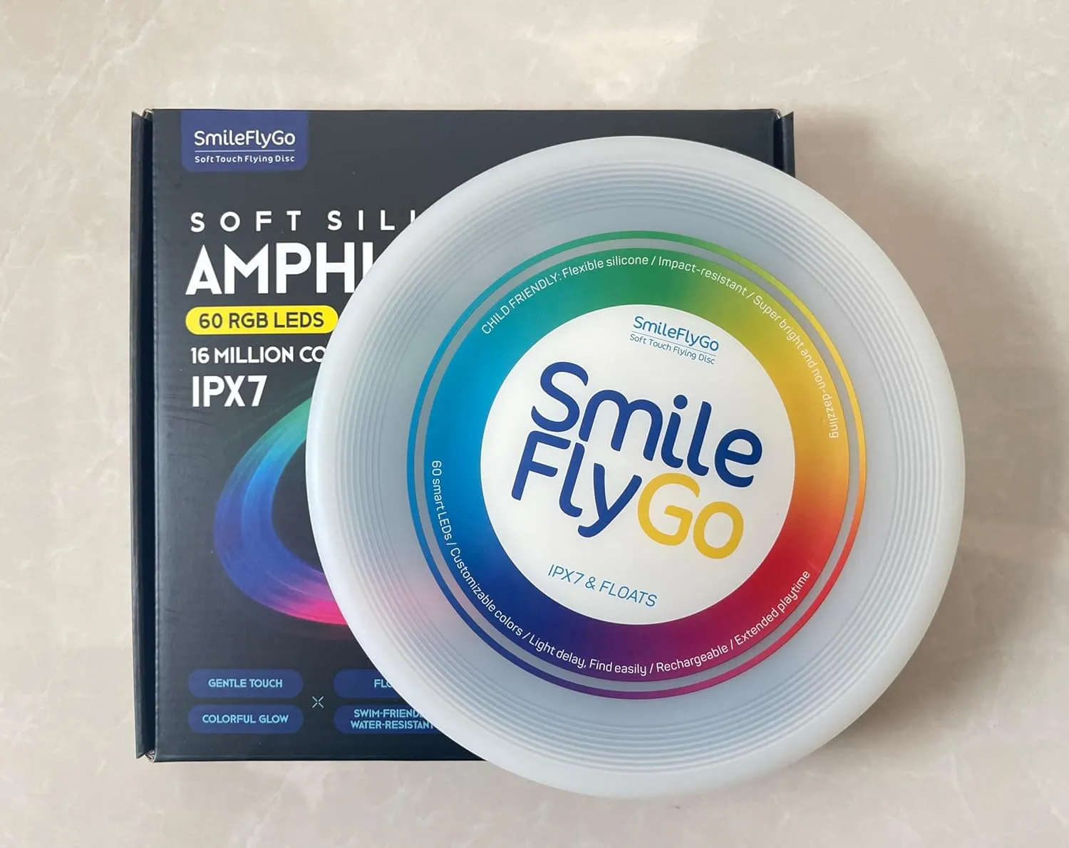 Flying Disc, 16 Million Color RGB 60 LEDs, Bright Dynamic Lighting, Soft Silicone, IPX7 Waterproof & Floatable, Top Pick for Pool, Beach Games, Ideal Toy Gift for Boys/Girls/Teens/Kids,138g