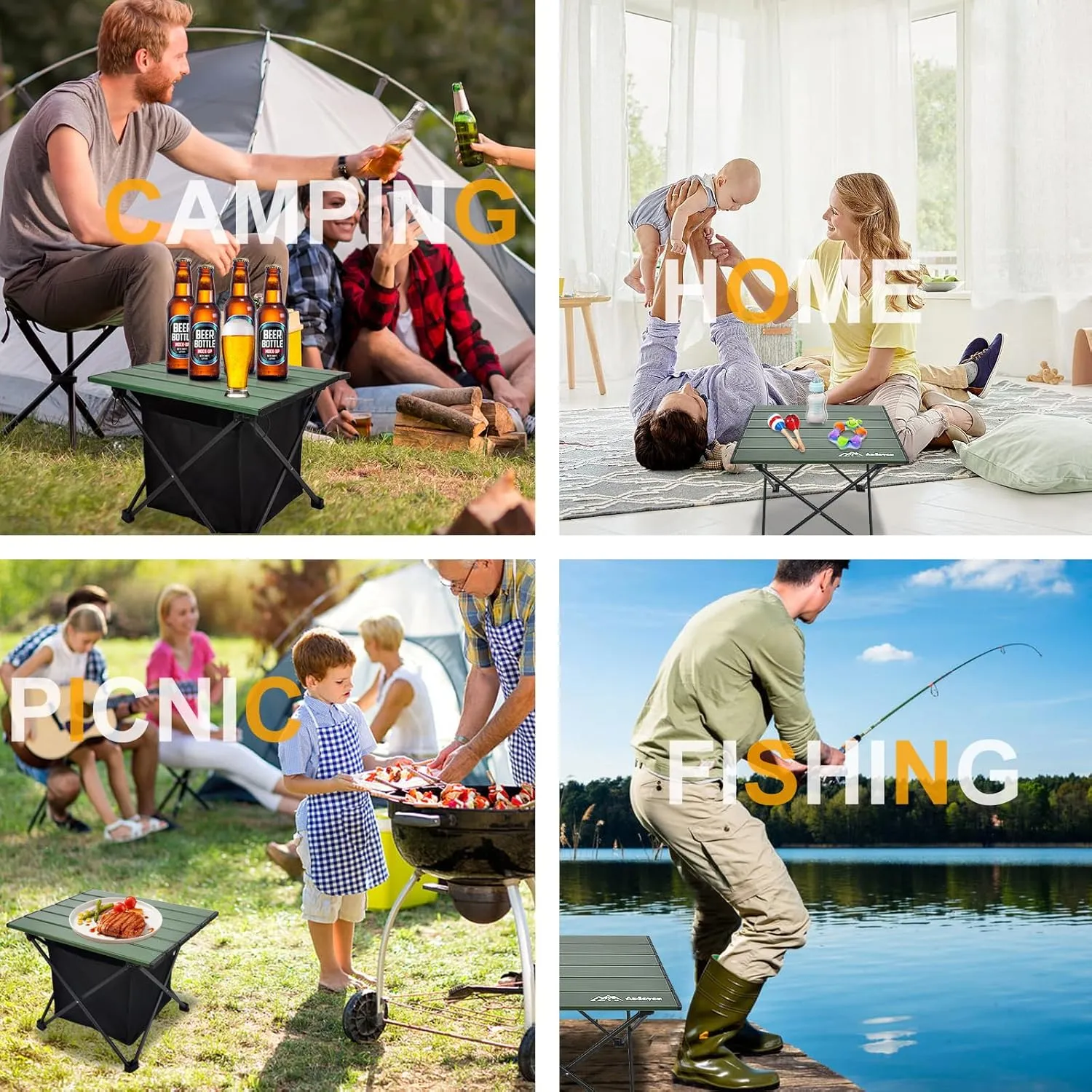 Foldable Camping Side Table, Ultralight Small Beach Tables Aluminum, Portable Outdoor Table with Carry Bag and Storage for Picnic, Grill, Hiking, Fishing, Sand, Camping Essentials, OliveGreen