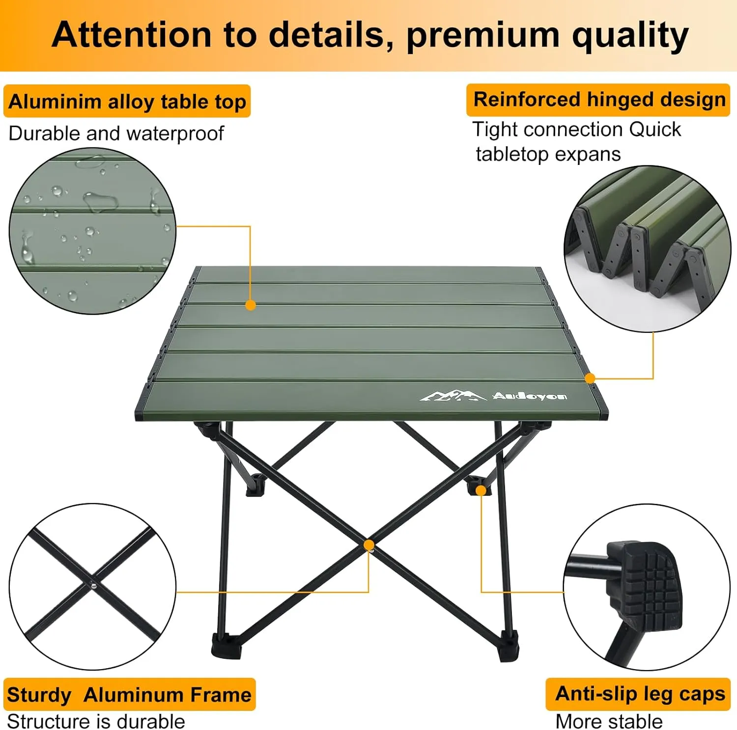 Foldable Camping Side Table, Ultralight Small Beach Tables Aluminum, Portable Outdoor Table with Carry Bag and Storage for Picnic, Grill, Hiking, Fishing, Sand, Camping Essentials, OliveGreen