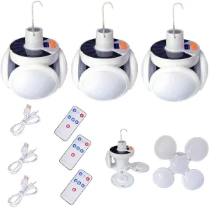 Foldable Solar Tent Camping Lamp Battery Rechargeable Lantern Hanging Remote Control Portable Collapsible 45 LED Light 5 Mode USB Power Outage Outdoor Waterproof Fishing Emergency 3 Pack