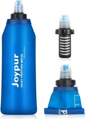 Foldable Squeeze Filtered Water Bottle - BPA Free Reusable 600-1000ml Lightweight Leak-Proof Silicone Water Bottle - Designed for Outdoor Hiking, Camping, Gym and Backpacking