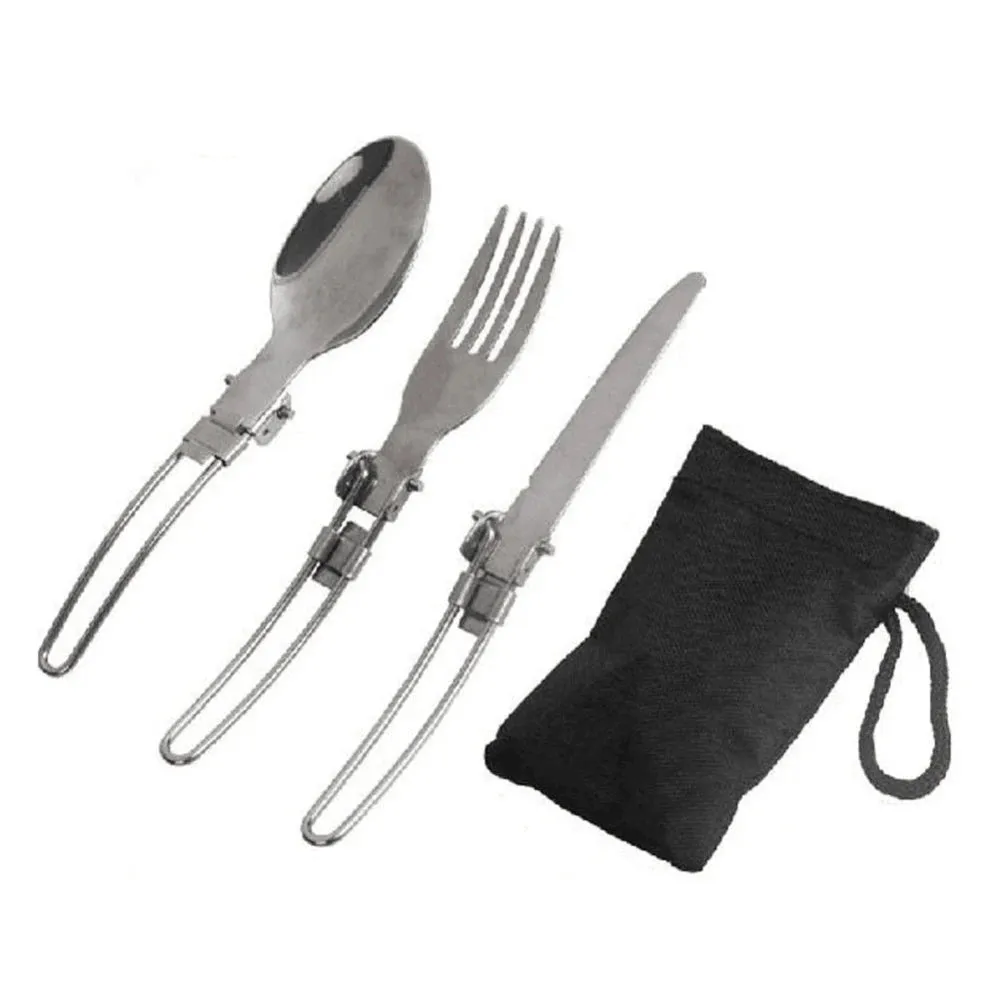 Foldable Stainless Steel Cutlery Set: Portable Outdoor Tableware for Camping and Picnics