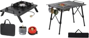 Folding IGT Camping Table with Extended Frames & Black IGT Camping Stove