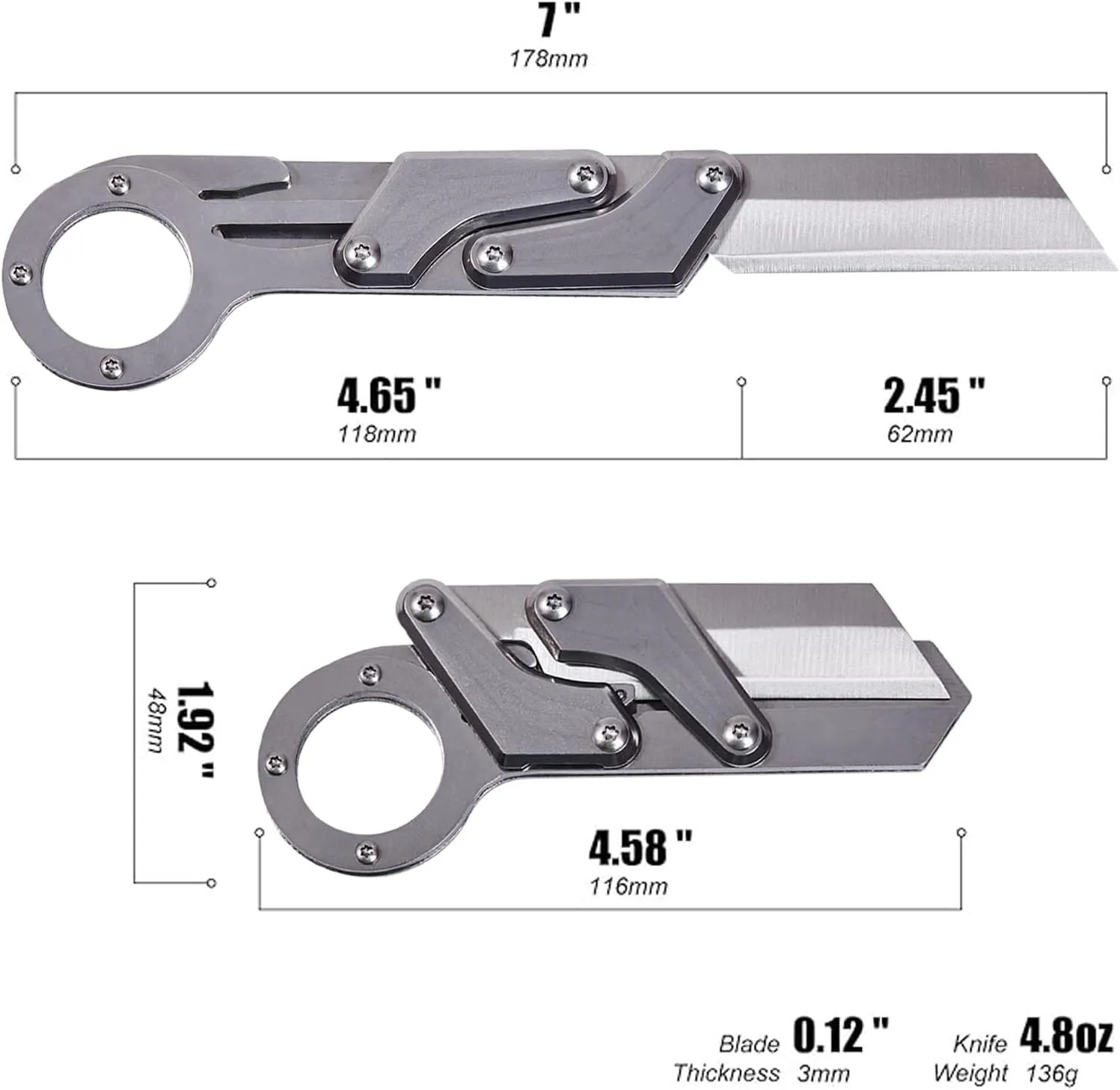 Folding Pocket Knife, Stainless Steel Morphing Knife, Pocket Knife for Men, Portable EDC Utility Knife for Camping, Outdoor, Hunting, Survival (Silver)