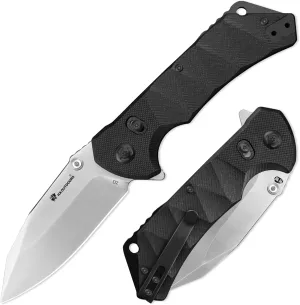 Folding Pocket Knife with Clip, High End D2 Steel Foldable EDC Camping Knife with Non Slip G10 Handle for Men or Women (Black)