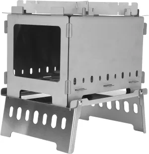 Folding Portable Backpacking Stove Stainless Steel Windproof Wood Burning Stove for Outdoor Camping Hiking