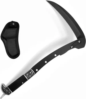 Folding Sickle, Two Section Foldable Scythe with Wooden Handle, Sheath, 2 Sections Foldable Sickle Knife, Weeder, Manual Garden Tool for Weeding Farming