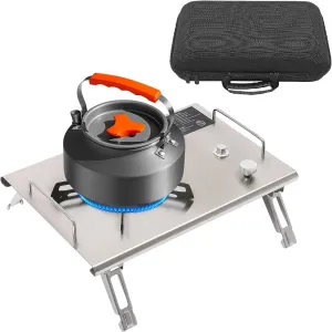 Folding Single Burner Gas Stove, Portable Tabletop&Embed Camping Stove with Carrying Handle, Electronic Ignition Outdoor Camping Cooking Stove, Gas Camp Stove Butane Propane Burners (Silver)