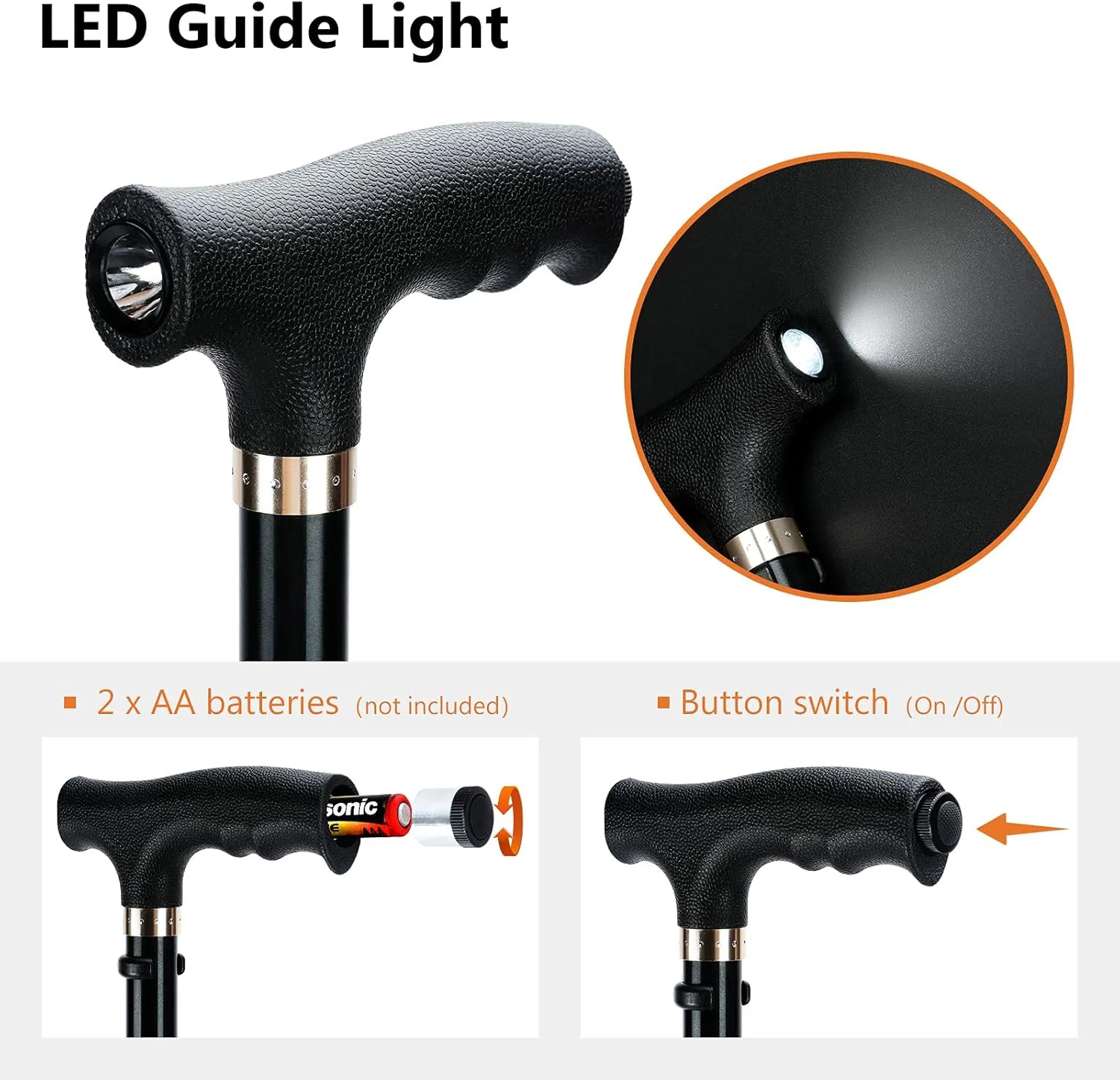 Folding Walking Cane with LED Light for Women & Men - Foldable, Adjustable, Collapsible Lightweight Aluminum Walking Stick for Seniors & Adults