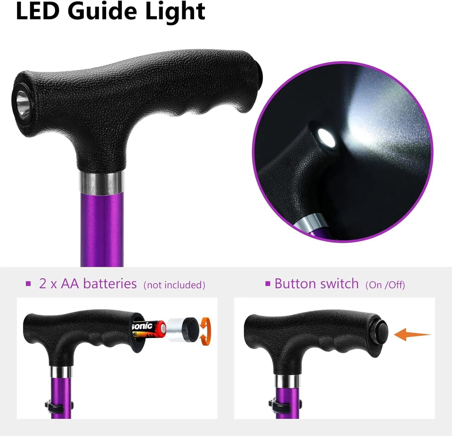 Folding Walking Cane with LED Light for Women & Men - Foldable, Adjustable, Collapsible Lightweight Aluminum Walking Stick for Seniors & Adults