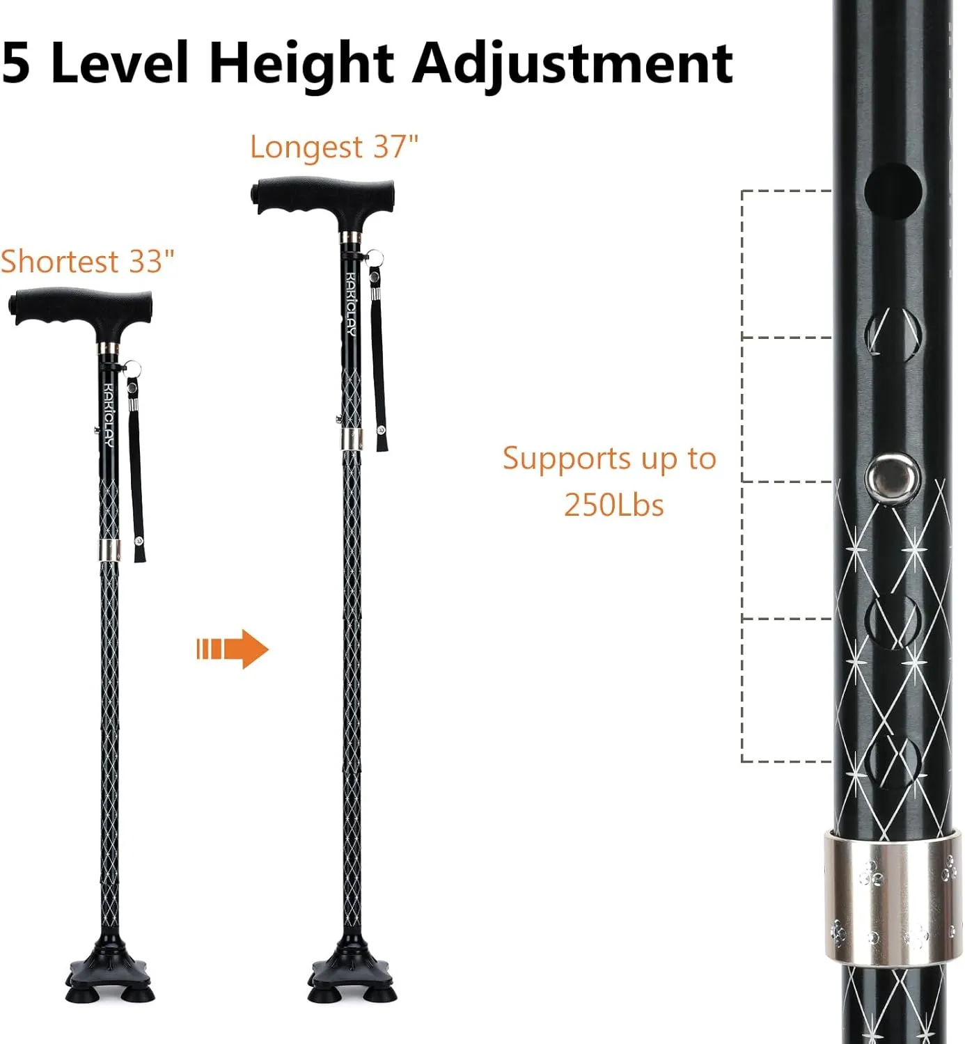 Folding Walking Cane with LED Light for Women & Men - Foldable, Adjustable, Collapsible Lightweight Aluminum Walking Stick for Seniors & Adults