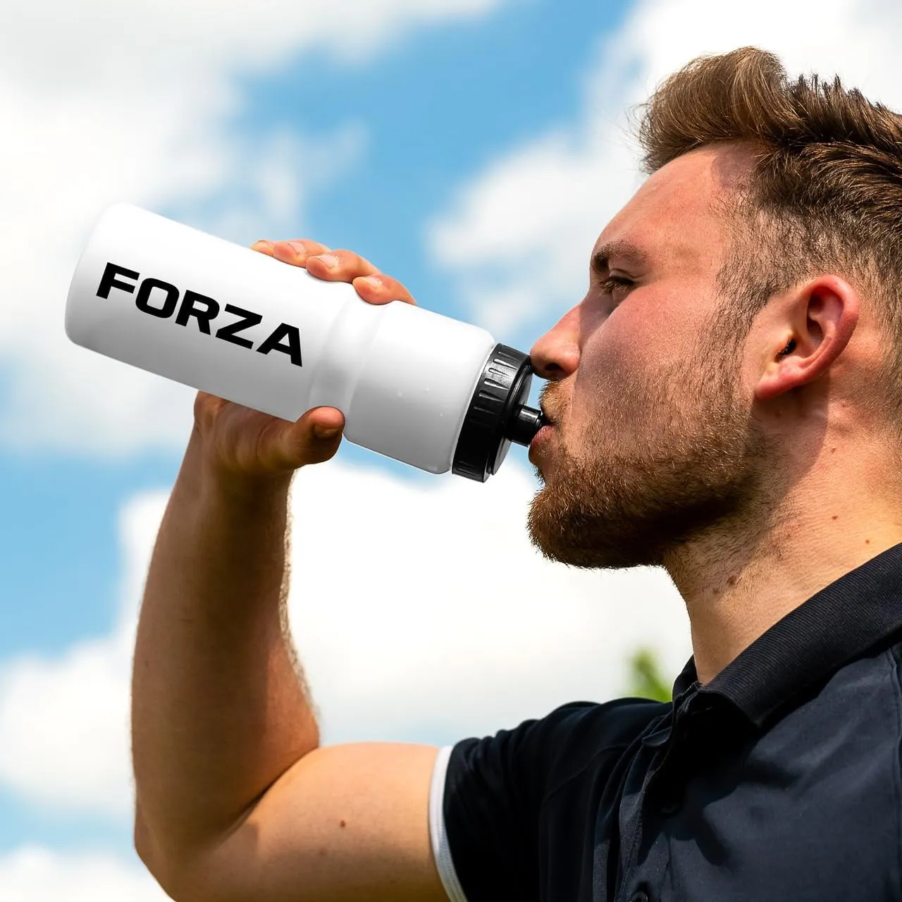 FORZA Team Sports Water Bottles | 25oz Capacity with Portable Carry Bag or Foldable Carrier - BPA-Free Plastic for Hydration on the Go (Foldable Carrier, Red)