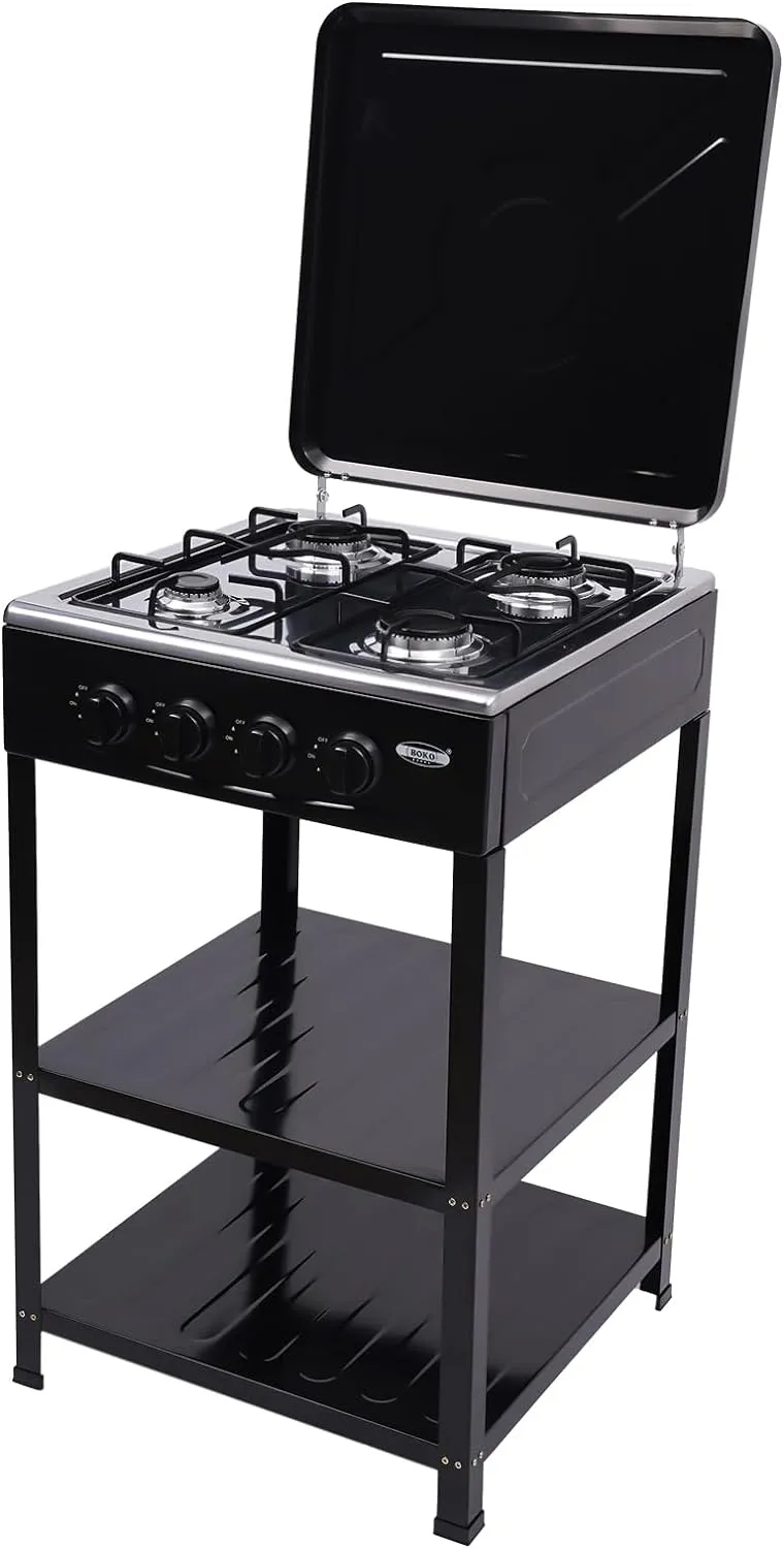Four-Burner Camping Stove, Outdoor Propane Stove, Fire Can Be Adjusted Independently, Double Storage Space, with Windproof Stove Cover, Stove for Camping, Traveling