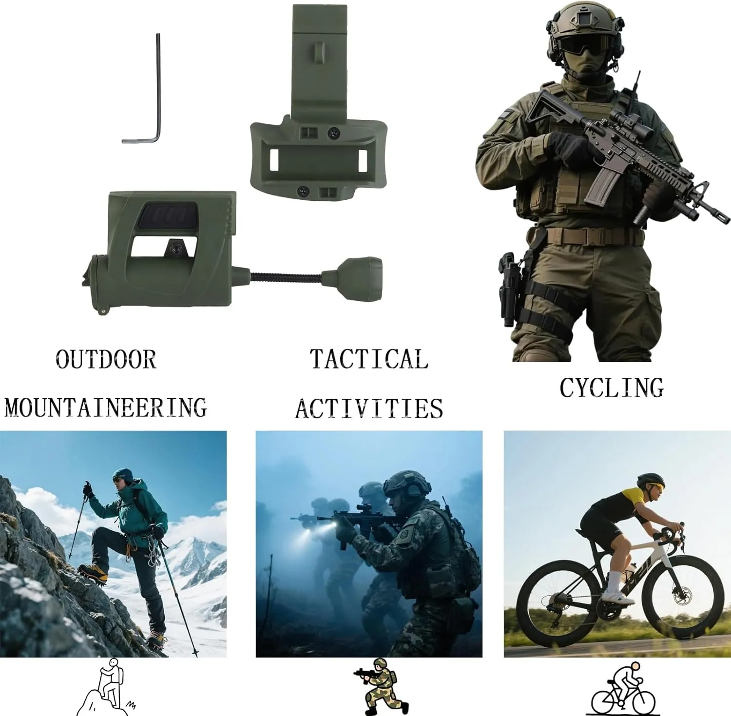 Four-Color Portable Collapsible Helmet Light, Tactical Modular Personal Lighting System, Airsoft Shooting Gear LED Task Light, Tactical Fast Helmet Accessory(Green)