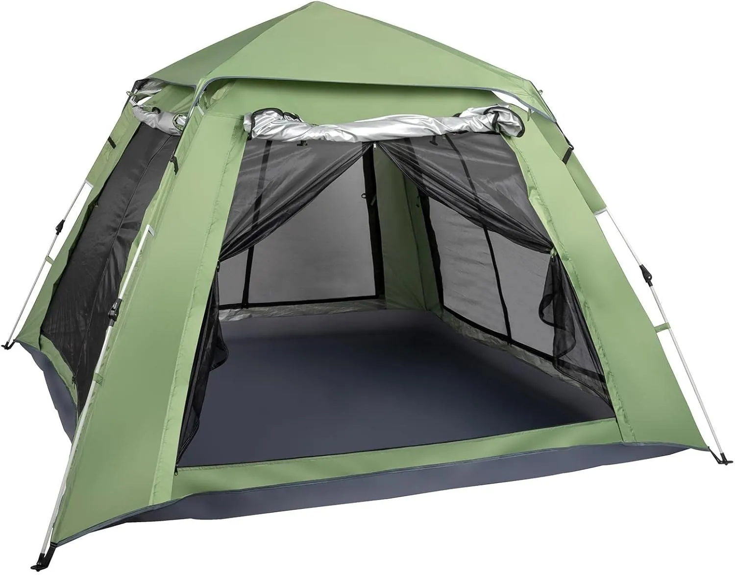 Four-Person Family Tent Green Spring Quick Opening Camping Tent