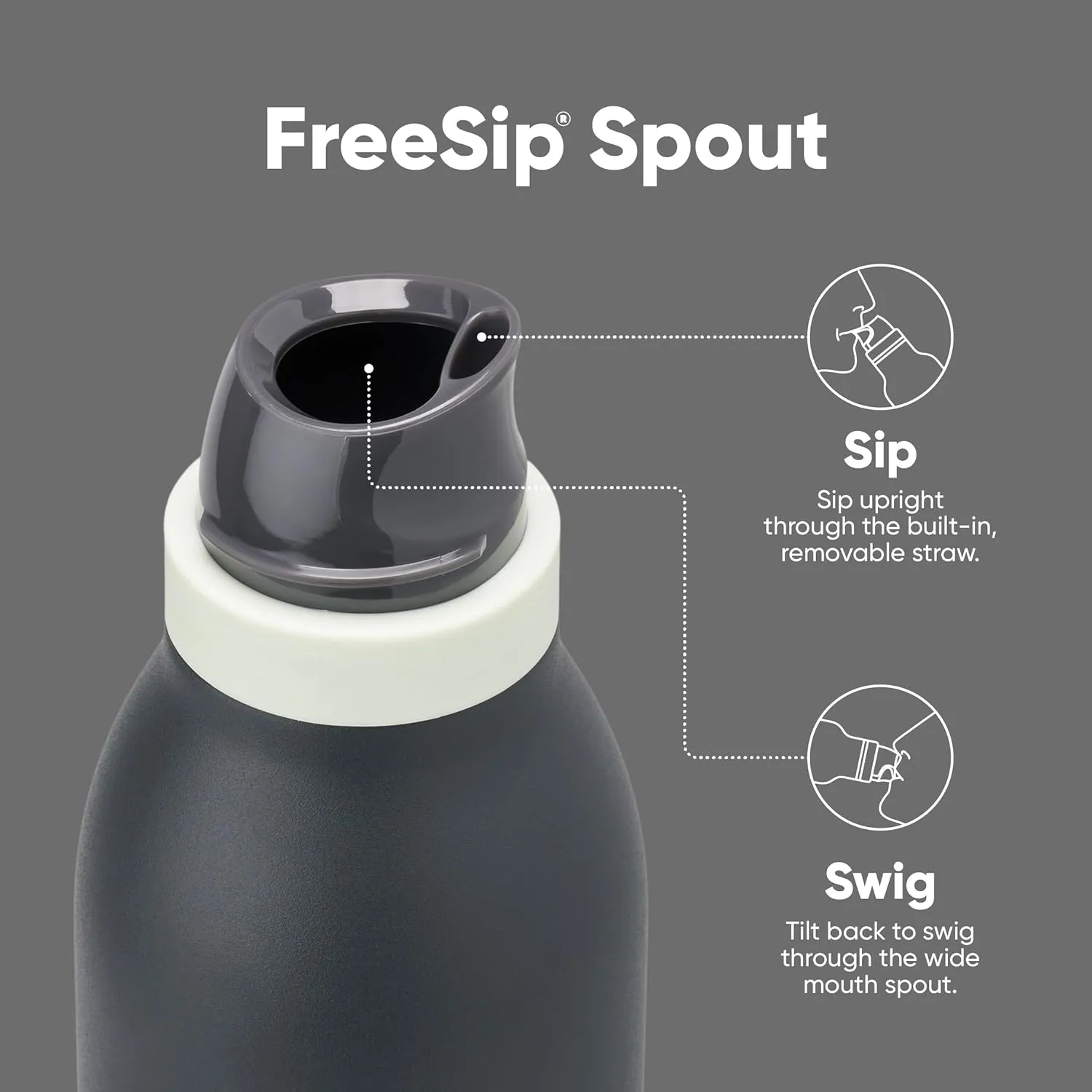 FreeSip Twist Insulated Stainless Steel Water Bottle with Straw for Sports and Travel, BPA-Free, 18-oz, Blue/Grey (Foggy Tide)