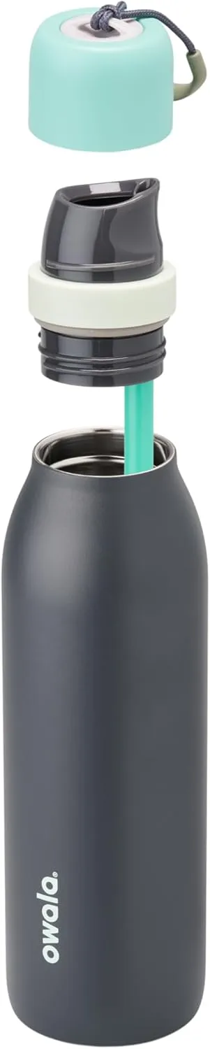 FreeSip Twist Insulated Stainless Steel Water Bottle with Straw for Sports and Travel, BPA-Free, 18-oz, Blue/Grey (Foggy Tide)