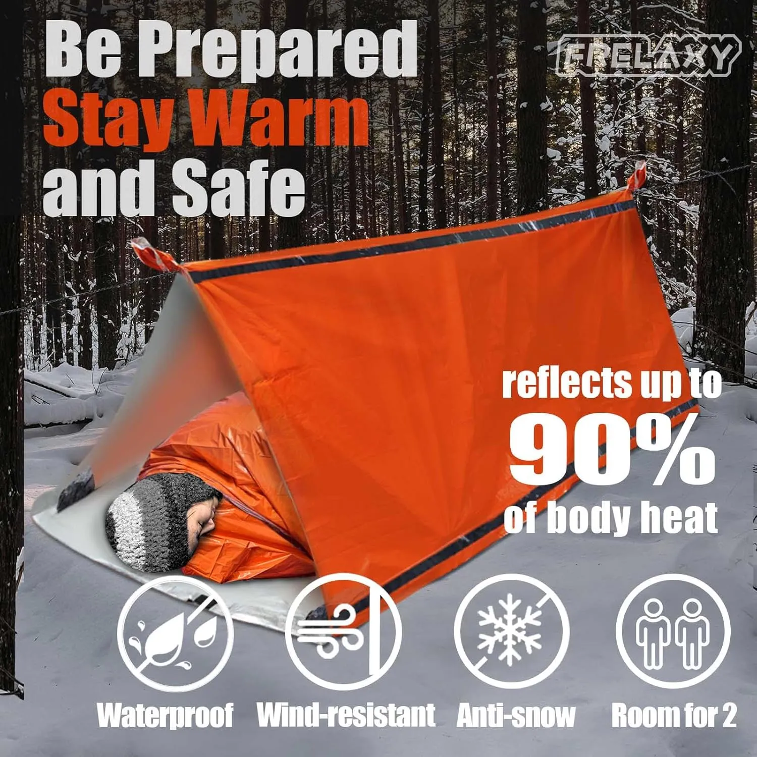 Frelaxy Extra-Thick Emergency Tent, Compact Survival Tent with Whistle, Upgraded Paracord, Storage Pouch, and EVA Case, 2 Person Emergency Shelter for Backpacking, Hiking, Outdoor