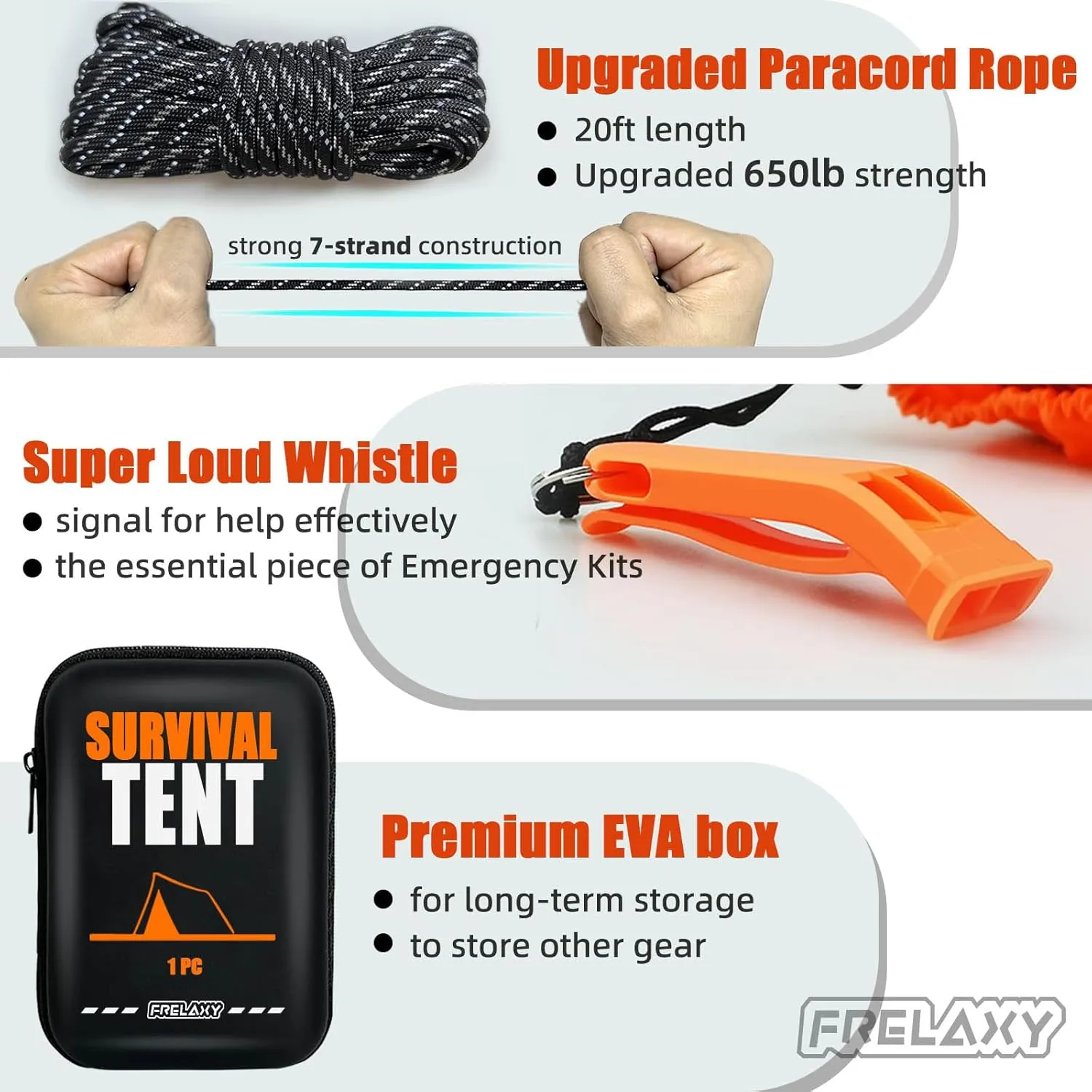 Frelaxy Extra-Thick Emergency Tent, Compact Survival Tent with Whistle, Upgraded Paracord, Storage Pouch, and EVA Case, 2 Person Emergency Shelter for Backpacking, Hiking, Outdoor