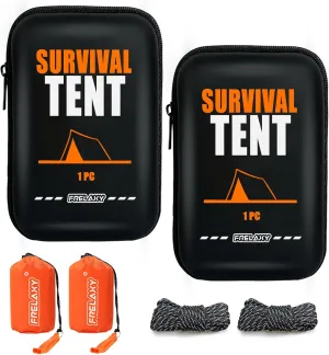 Frelaxy Extra-Thick Emergency Tent, Compact Survival Tent with Whistle, Upgraded Paracord, Storage Pouch, and EVA Case, 2 Person Emergency Shelter for Backpacking, Hiking, Outdoor