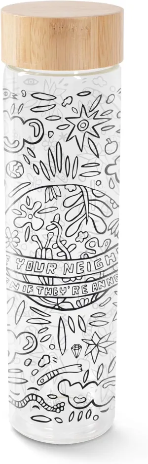 FRINGE STUDIO Glass Hydration Bottle, Neighbor, Large, 16.9 fl oz/500 ML (404003)